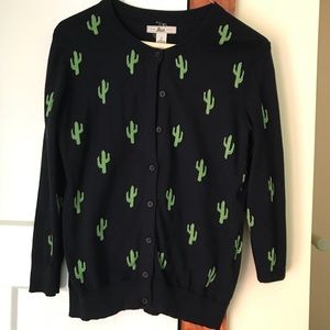 Blue cardigan with green cactus.  Size small.